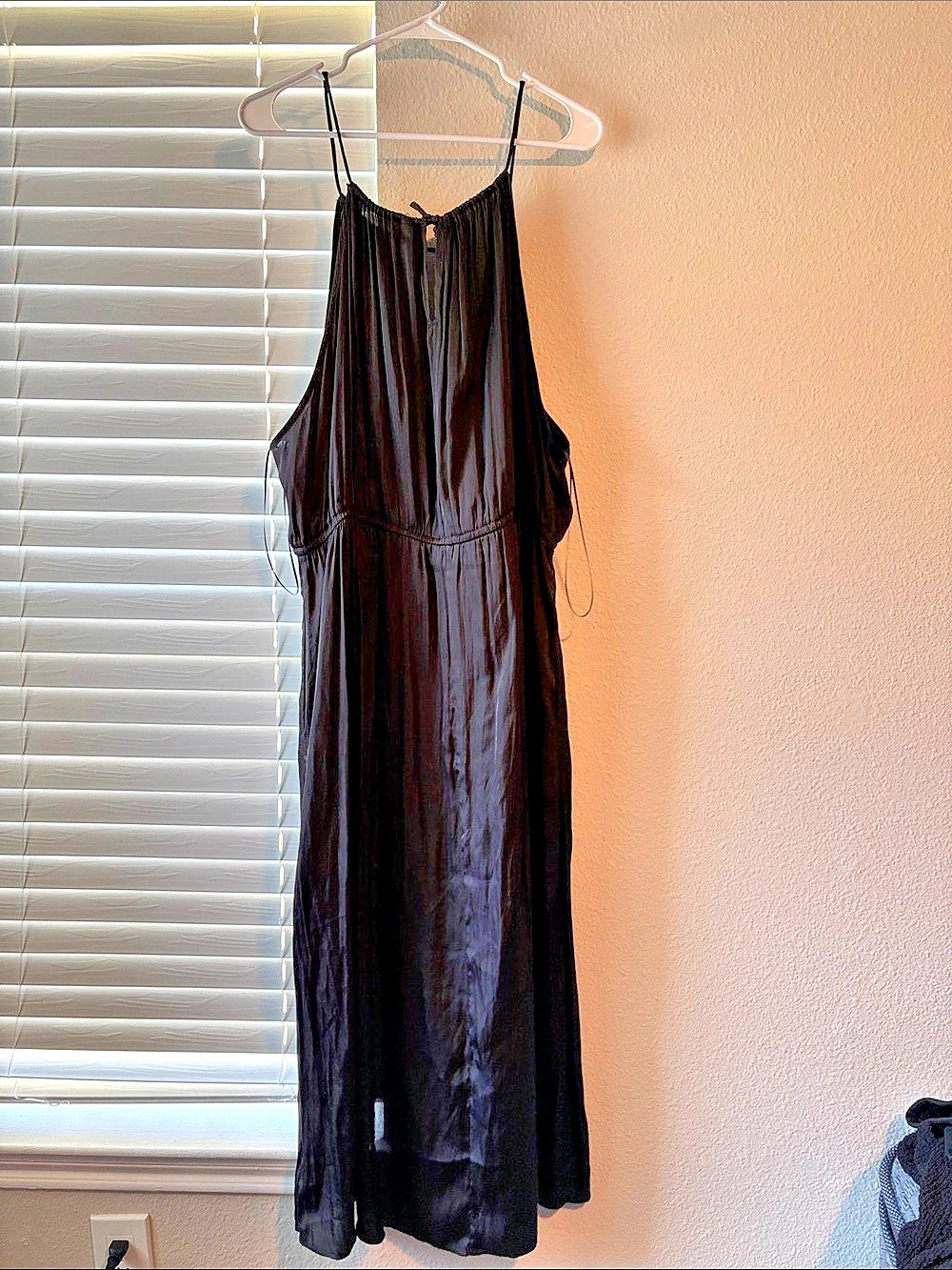 Old Navy Waist-Defined Halter Satin Maxi Dress Black XXL